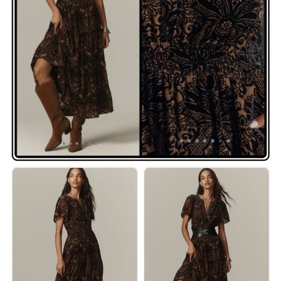 Anthropologie Somerset Maxi Velvet Burnout Dress Tiered Black Floral Size M - Picture 4 of 4